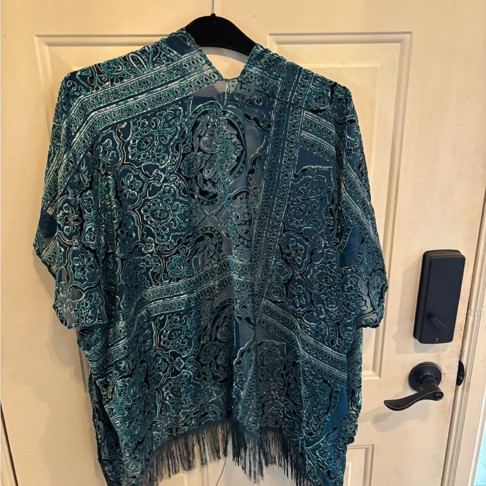 World Market Boho Chic Blue Paisley Kimono - Picture 3 of 7